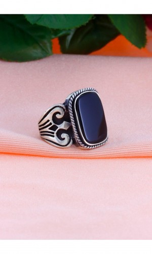 Hayalet Model Oniks Taşlı Erkek Gümüş Yüzük 