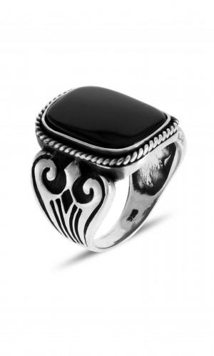 Hayalet Model Oniks Taşlı Erkek Gümüş Yüzük 