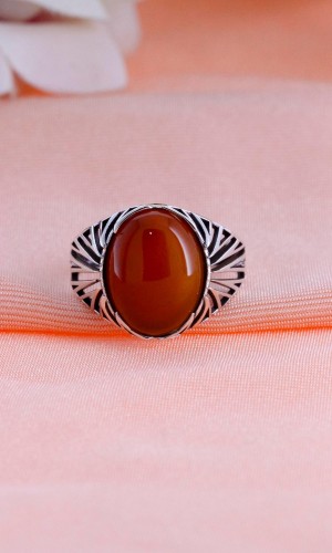 Kafes Tasarım Akik Taşlı 925 Ayar Erkek Gümüş Yüzük