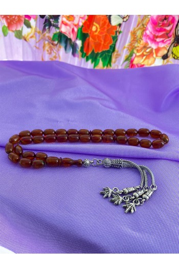Kahverengi Hareli Kapsül Kesim Sıkma Kehribar Tesbih