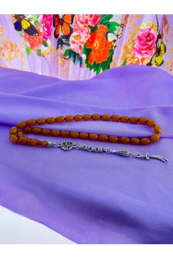 Kahverengi Hareli Kapsül Kesim Sıkma Kehribar Tesbih