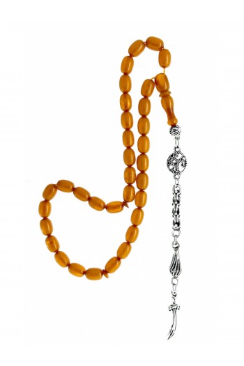 Kahverengi Hareli Kapsül Kesim Sıkma Kehribar Tesbih