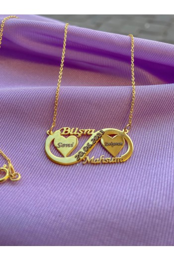 Kalp Sonsuzluk ve Tarihli Altın Kaplama Gümüş İsimli Kolye
