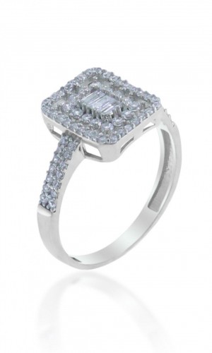 Kare Model Baget Zirkon Taşlı Gümüş Yüzük