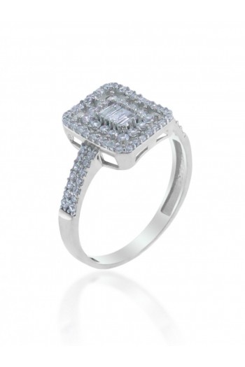 Kare Model Baget Zirkon Taşlı Gümüş Yüzük