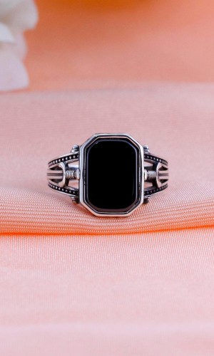 Kılıç Tasarım Akik Oniks 925 Ayar Erkek Gümüş Yüzük