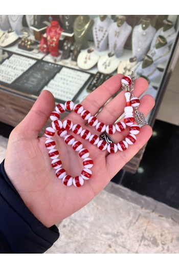 Kırmızı Beyaz Taraftar Toz Kehribar Tesbih