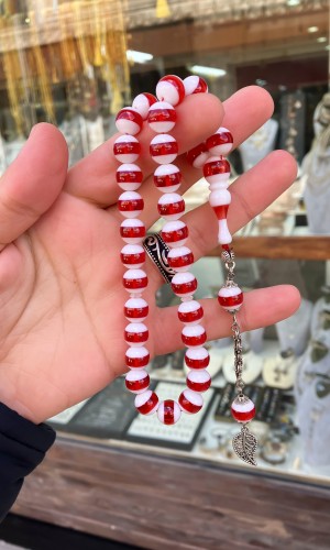 Kırmızı Beyaz Taraftar Toz Kehribar Tesbih Kırmızı Beyaz Taraftar Toz Kehribar Tesbih