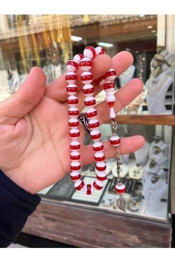 Kırmızı Beyaz Taraftar Toz Kehribar Tesbih