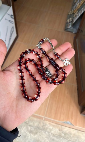 Kırmızı Kapsül Sürmeli Toz Kehribar Tesbih