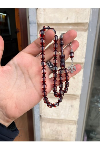 Kırmızı Kapsül Sürmeli Toz Kehribar Tesbih