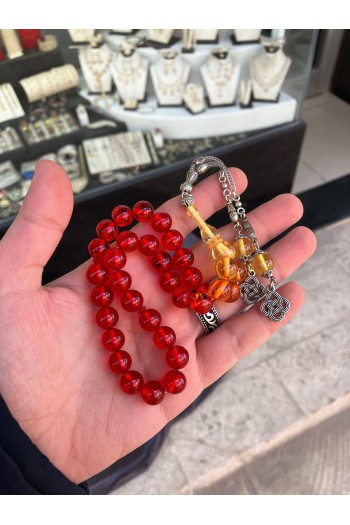 Kırmızı Sarı Süzme Toz Kehribar Tesbih