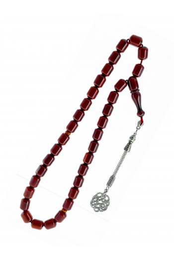 Koyu Kahverengi Kesim Sıkma Kehribar Tesbih