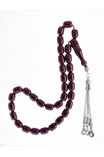 Koyu Kırmızı Kesim Sıkma Kehribar Tesbih