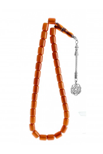 Koyu Renkli Sarı Hareli  Kesim Sıkma Kehribar Tesbih