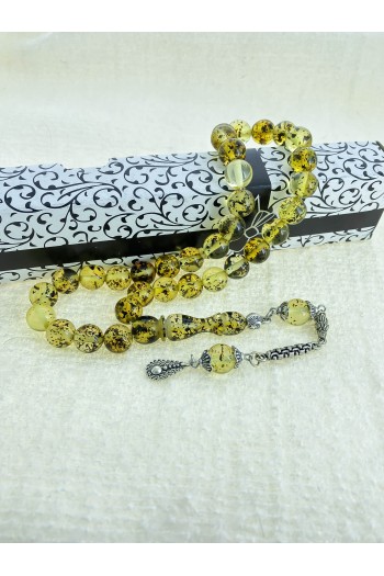 Küre Kesim Fosilli Beyrut Damlası Toz Kehribar Tesbih 