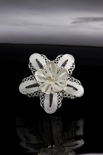 Lotus Çiçeği Model El Işi Telkari Gümüş Broş & Yaka İğnesi 