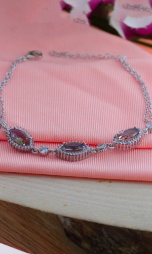 Mekik Model Renk Değiştiren Zultanit Taşlı Zirkon Gümüş Bileklik