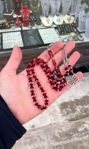 Nar Çiçeği Sürmeli Toz Kehribar Tesbih Nar Çiçeği Sürmeli Toz Kehribar Tesbih