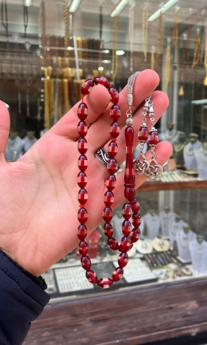 Nar Çiçeği Sürmeli Toz Kehribar Tesbih Nar Çiçeği Sürmeli Toz Kehribar Tesbih
