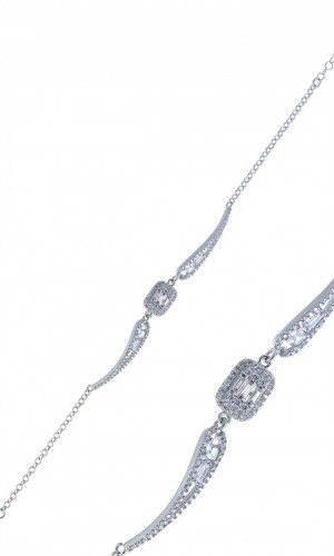 Oval Model Baget Zirkon Taşlı Gümüş Bileklik