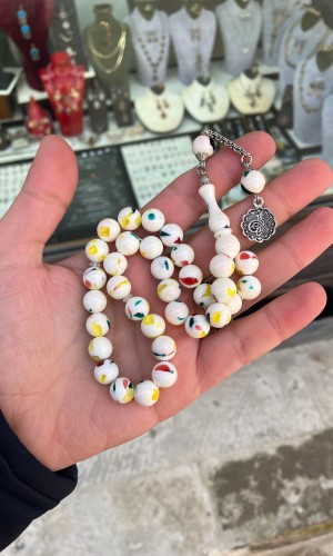 Parçalı Beyaz Toz Kehribar Tesbih