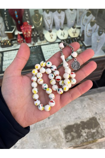 Parçalı Beyaz Toz Kehribar Tesbih