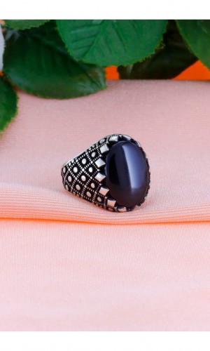 Pençe Model Oniks Taşlı Erkek Gümüş Yüzük 