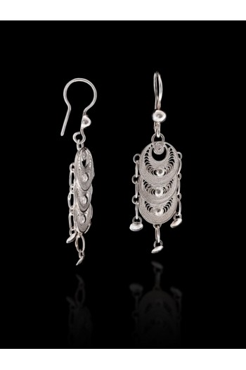 Sallantılı Yuvarlak Model 925 Ayar Telkari Gümüş Küpe 