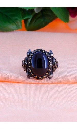 Saltanat Model Oniks Taşlı Erkek Gümüş Yüzük 