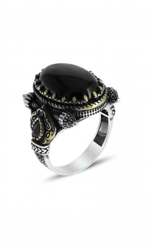 Saltanat Model Oniks Taşlı Erkek Gümüş Yüzük 