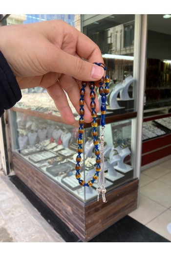 Sarı Hüzmeli Sürmeli Toz Kehribar Tesbih