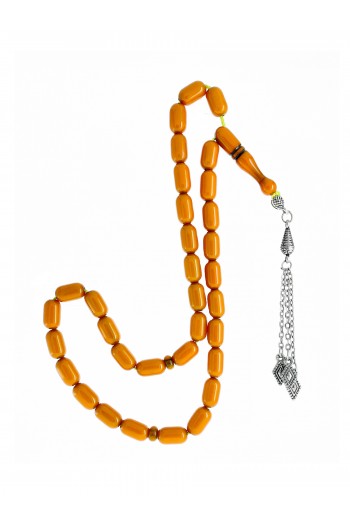 Sarı Kesim Sıkma Kehribar Tesbih