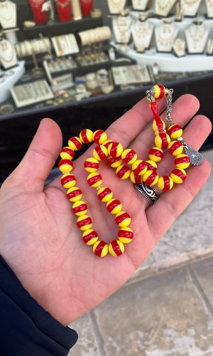Sarı Kırmızı Taraftar Toz Kehribar Tesbih Sarı Kırmızı Taraftar Toz Kehribar Tesbih