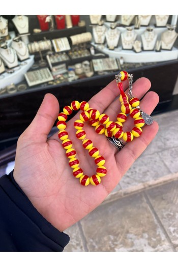 Sarı Kırmızı Taraftar Toz Kehribar Tesbih