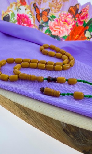 Sarı Renk Sistemli Püskül Sıkma Kehribar Tesbih