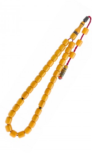 Sarı Renk Tekerlek Sistemli Püskül Sıkma Kehribar Tesbih