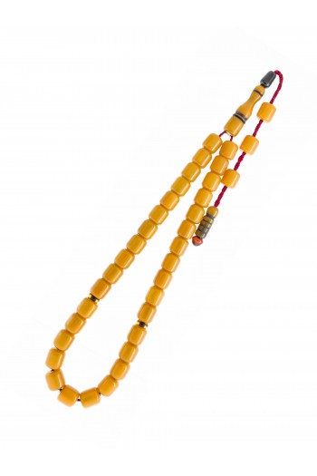 Sarı Renk Tekerlek Sistemli Püskül Sıkma Kehribar Tesbih