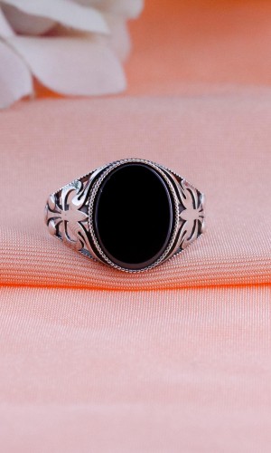 Sarmaşık Tasarım Oniks Taşlı 925 Ayar Erkek Gümüş Yüzük