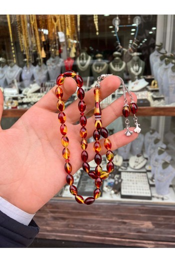 Semazen Püsküllü Hareli Toz Kehribar Tesbih