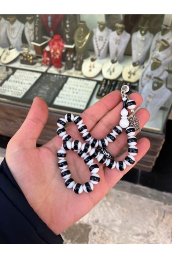 Siyah Beyaz Taraftar Toz Kehribar Tesbih