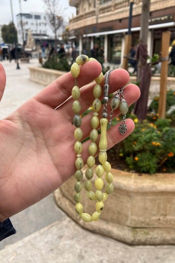 Siyah Hareli Sarı Toz Kehribar Tesbih