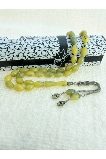 Siyah Hareli Sarı Toz Kehribar Tesbih