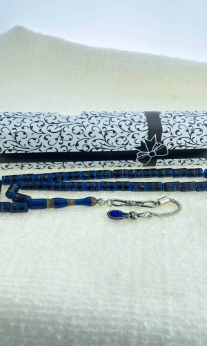 Sürmeli Kesme Mavi Toz Kehribar Tesbih