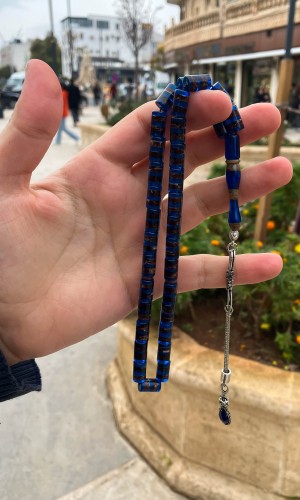 Sürmeli Kesme Mavi Toz Kehribar Tesbih