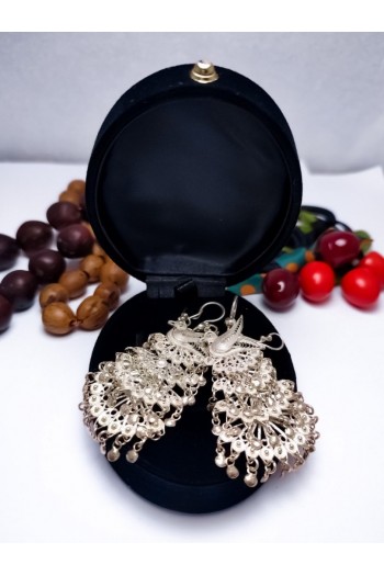 Tavus Kuşu Model 925 Ayar Telkari Gümüş Küpe 