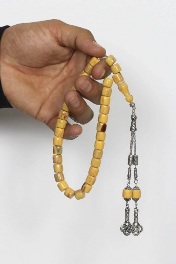 TEKERLEK KESİM SARI HARELİ TOZ KEHRİBAR TESBİH 