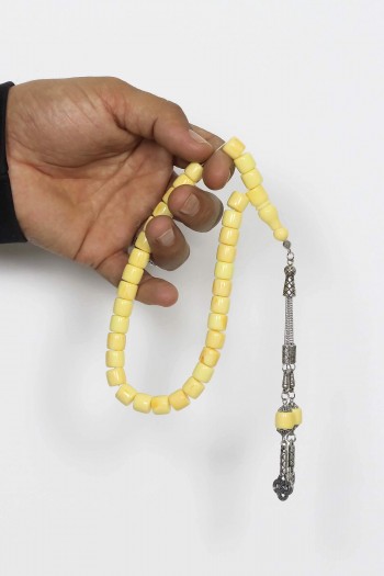 TEKERLEK KESİM SARI HARELİ TOZ KEHRİBAR TESBİH