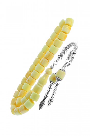 TEKERLEK KESİM SARI HARELİ TOZ KEHRİBAR TESBİH