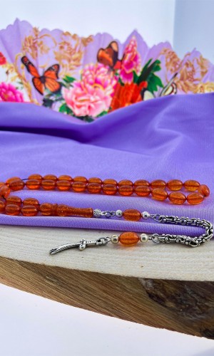 Turuncu Hareli Kapsül Kesim Zar Kehribar Tesbih